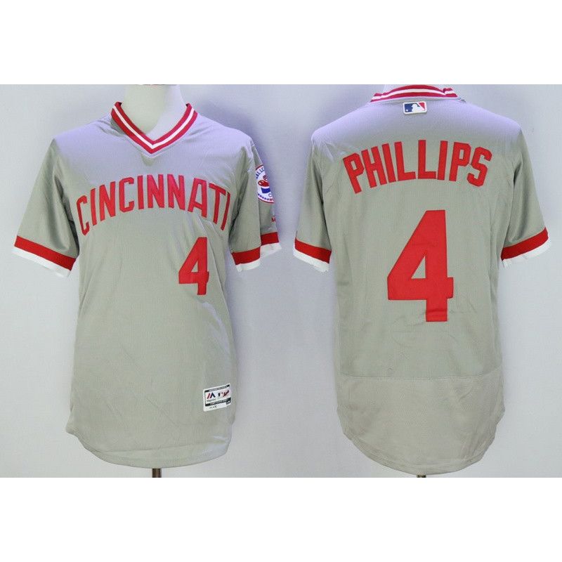 Cheap Brandon Phillips Reds Jersey From China Grey V-neck throwback 2016 FLEXBASE #4 in Men Women Youth Size