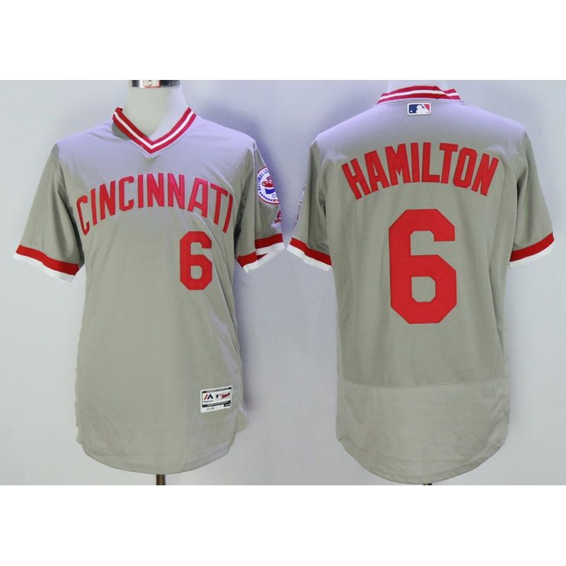 Cheap Billy Hamilton Reds Jersey From China Grey V-neck throwback 2016 FLEXBASE #6 in Men Women Youth Size