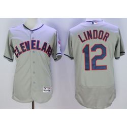 Cheap Francisco Lindor Indians Jersey From China Grey 2016 FLEXBASE #12 in Men Women Youth Size