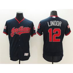 Cheap Francisco Lindor Indians Jersey From China Navy Fashion Stars & Stripes 2016 FLEXBASE #12 in Men Women Youth Size