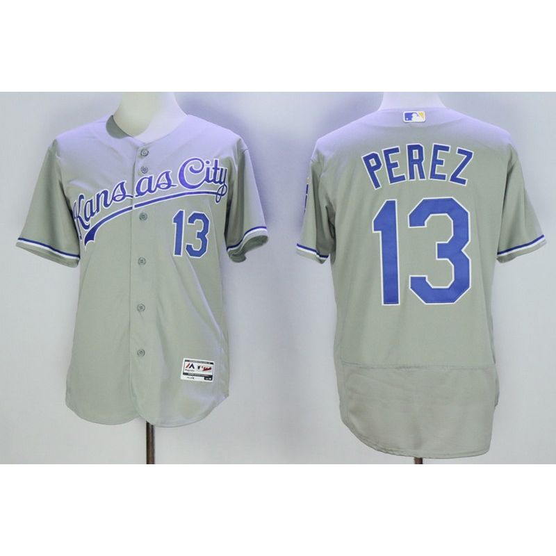 Cheap Salvador Perez Royals Jersey From China Grey 2016 FLEXBASE #13 in Men Women Youth Size