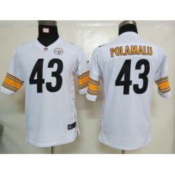 Cheap Troy Polamalu Steelers Youth Jersey #43 White From China