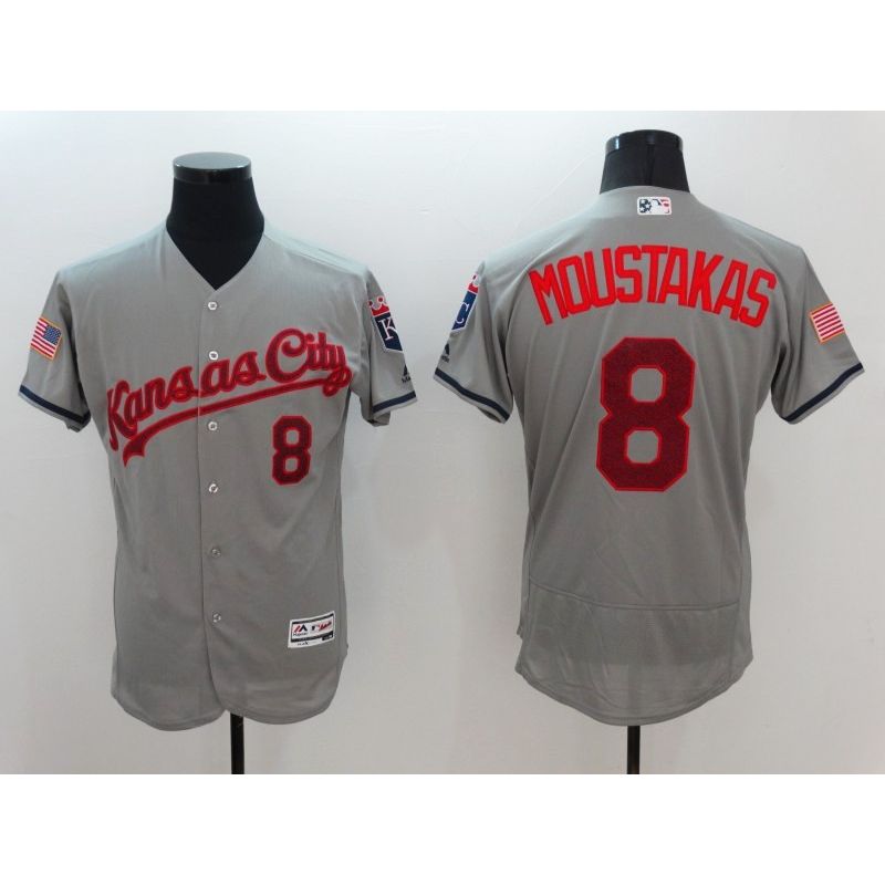 Cheap Mike Moustakas Royals Jersey From China Grey Fashion Stars & Stripes 2016 FLEXBASE #8 in Men Women Youth Size