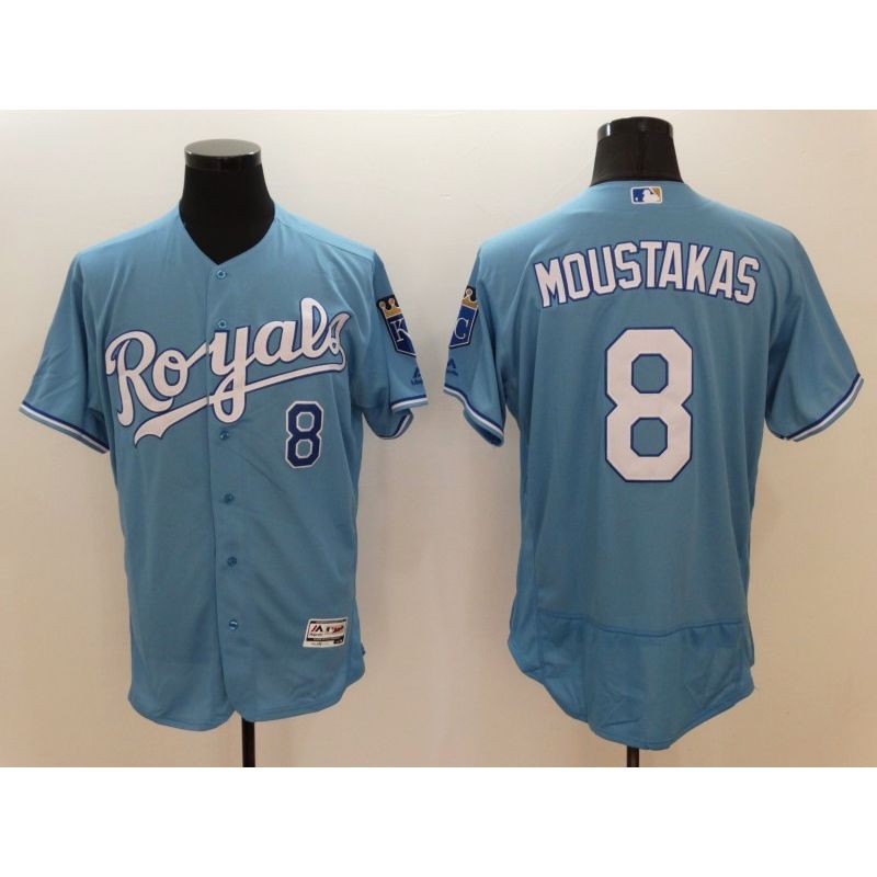 Cheap Mike Moustakas Royals Jersey From China Light Blue 2016 FLEXBASE #8 in Men Women Youth Size