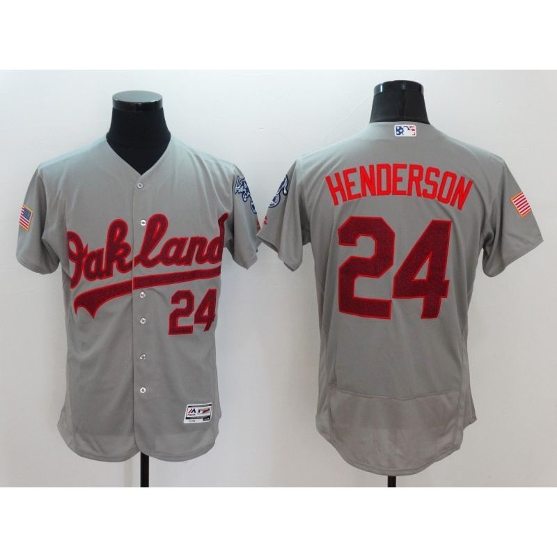 Cheap Rickey Henderson Athletics Jersey From China Grey Fashion Stars & Stripes 2016 FLEXBASE #24 in Men Women Youth Size