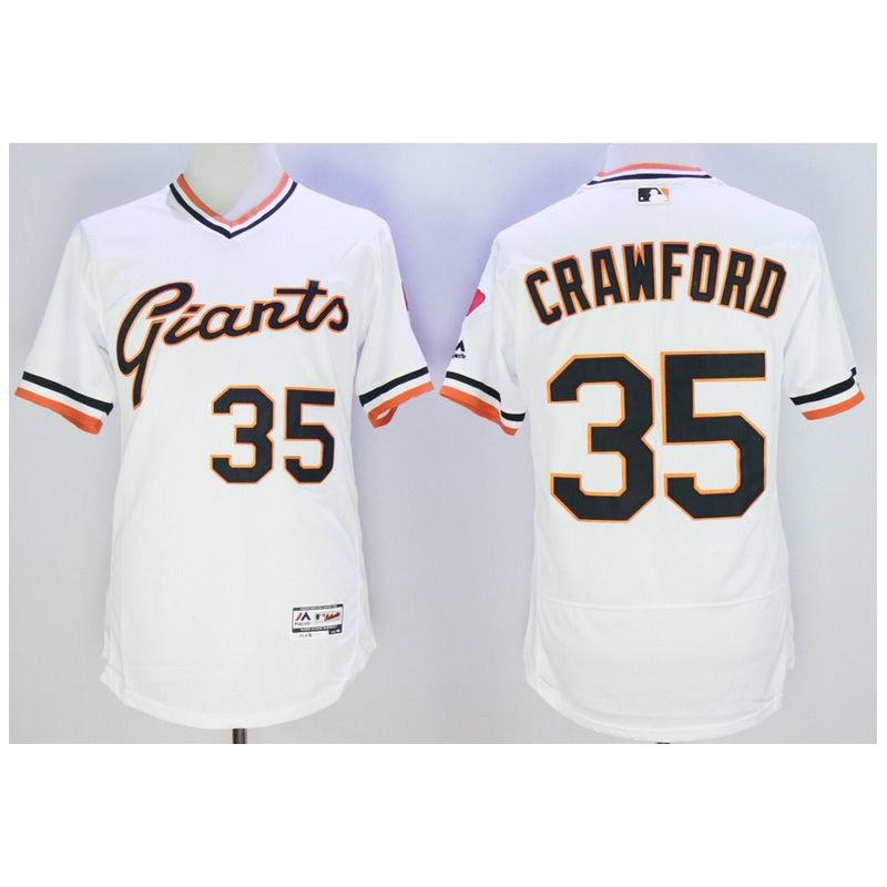 Cheap Brandon Crawford Giants Jersey From China White V-neck throwback 2016 FLEXBASE #35 in Men Women Youth Size