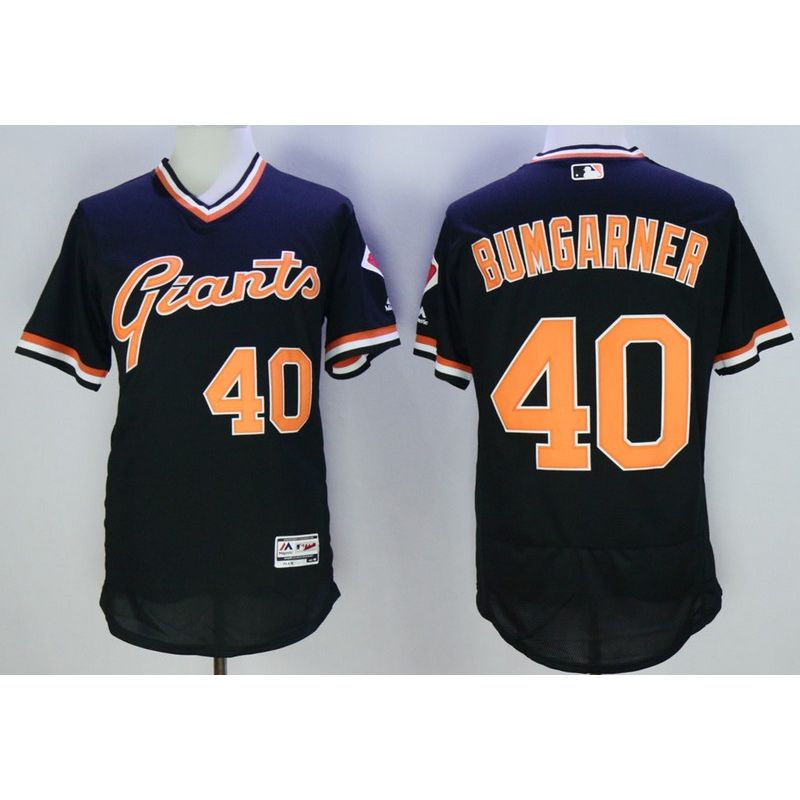 Cheap Madison Bumgarner Giants Jersey From China Black V-neck throwback 2016 FLEXBASE #40 in Men Women Youth Size