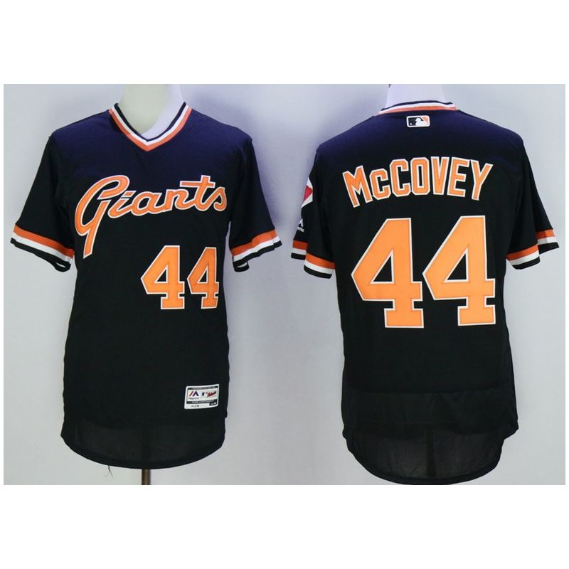 Cheap Willie McCovey Giants Jersey From China Black V-neck throwback 2016 FLEXBASE #44 in Men Women Youth Size