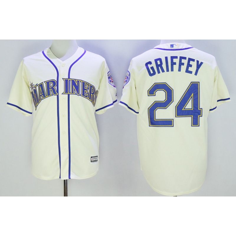 Cheap Ken Griffey Jr Mariners Jersey From China Cream Hall of fame #24 in Men Women Youth Size