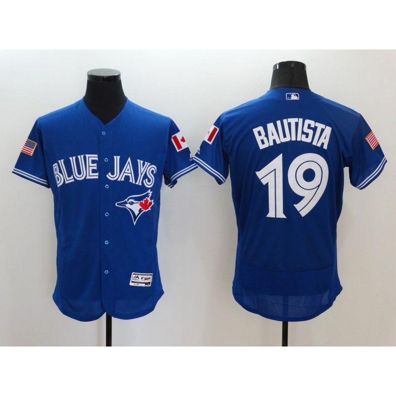 Cheap Jose Bautista Blue Jays Jersey From China Blue Fashion Stars & Stripes 2016 FLEXBASE #19 in Men Women Youth Size