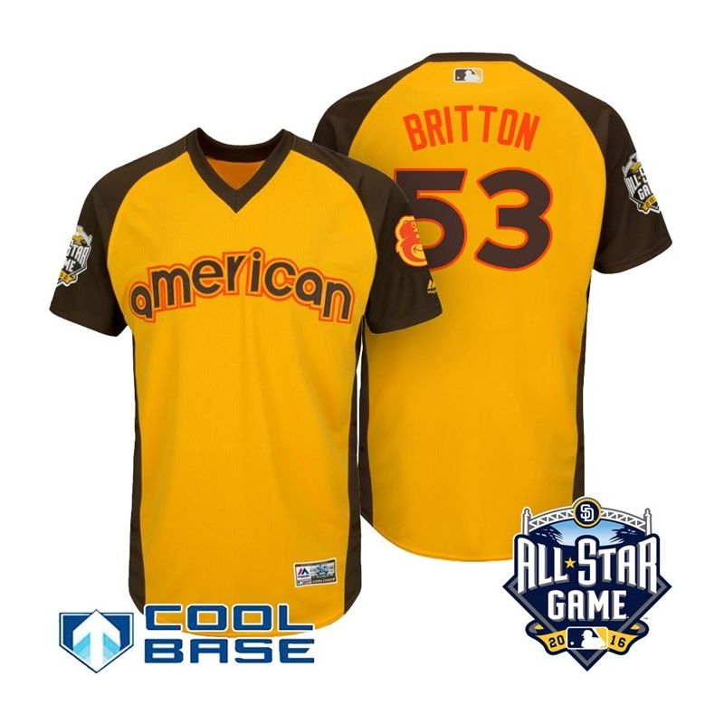 Cheap Zach Britton Orioles Jersey From China Yellow 2016 ALL STAR #53 in Men Women Youth Size