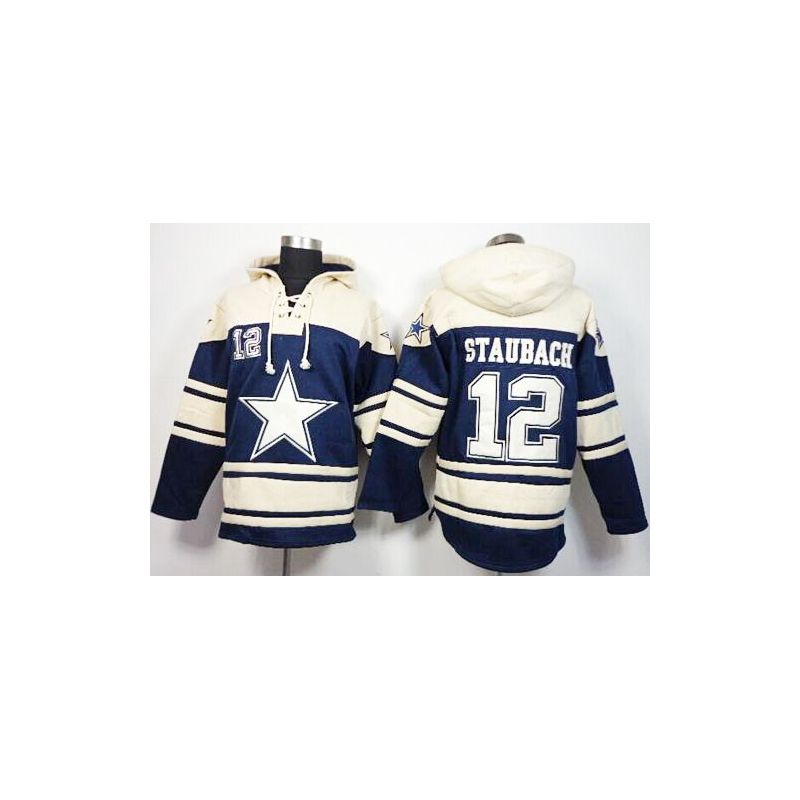 Cheap Roger Staubach Cowboys Hoodie From China Cream Blue I #12