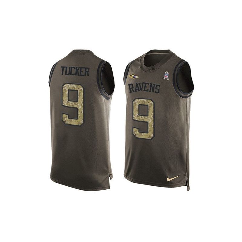 Cheap Justin Tucker Ravens Tank Top From China Salute TO Service Olive #9