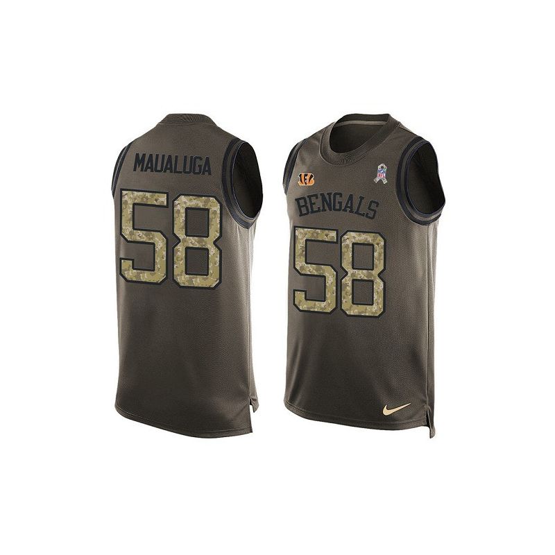 Cheap Rey Maualuga Bengals Tank Top From China Salute TO Service Olive #58