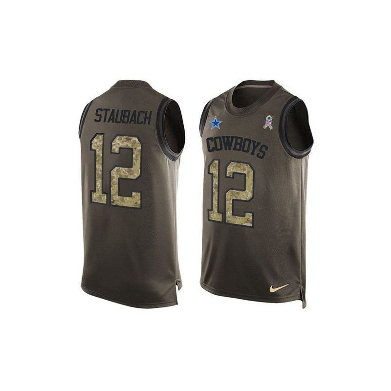 Cheap Roger Staubach Cowboys Tank Top From China Salute TO Service Olive #12