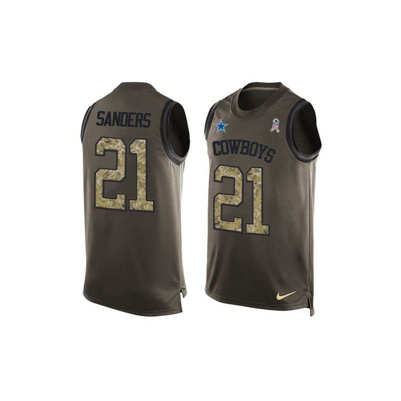 Cheap Deion Sanders Cowboys Tank Top From China Salute TO Service Olive #21