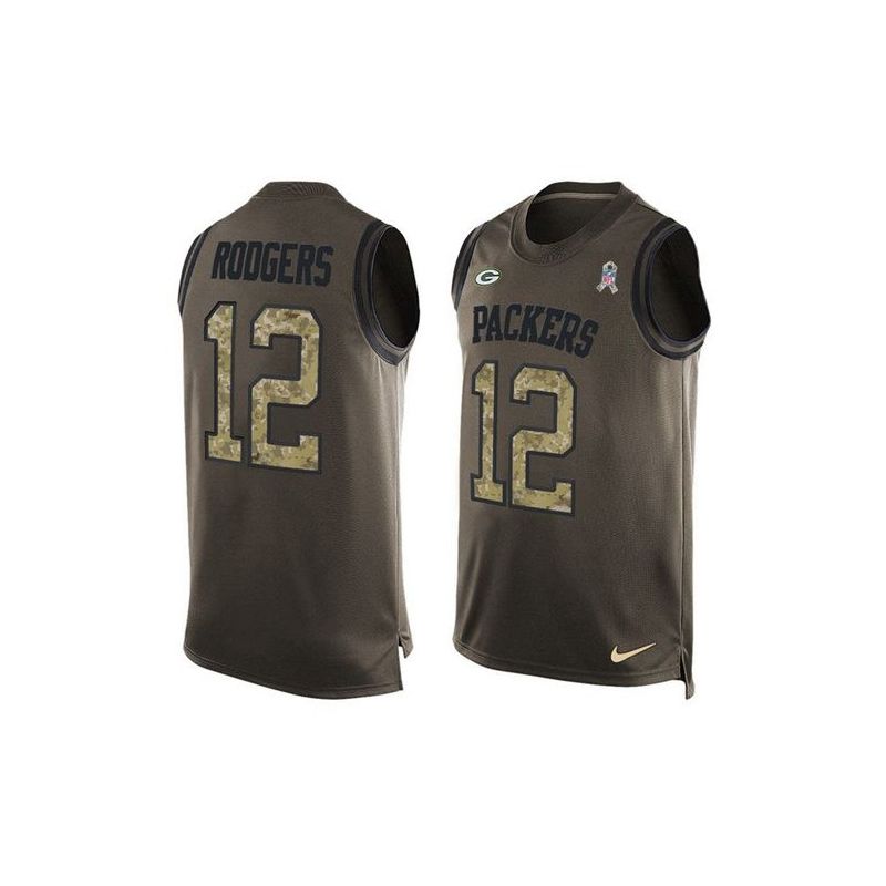 Cheap Aaron Rodgers Packers Tank Top From China Salute TO Service Olive #12