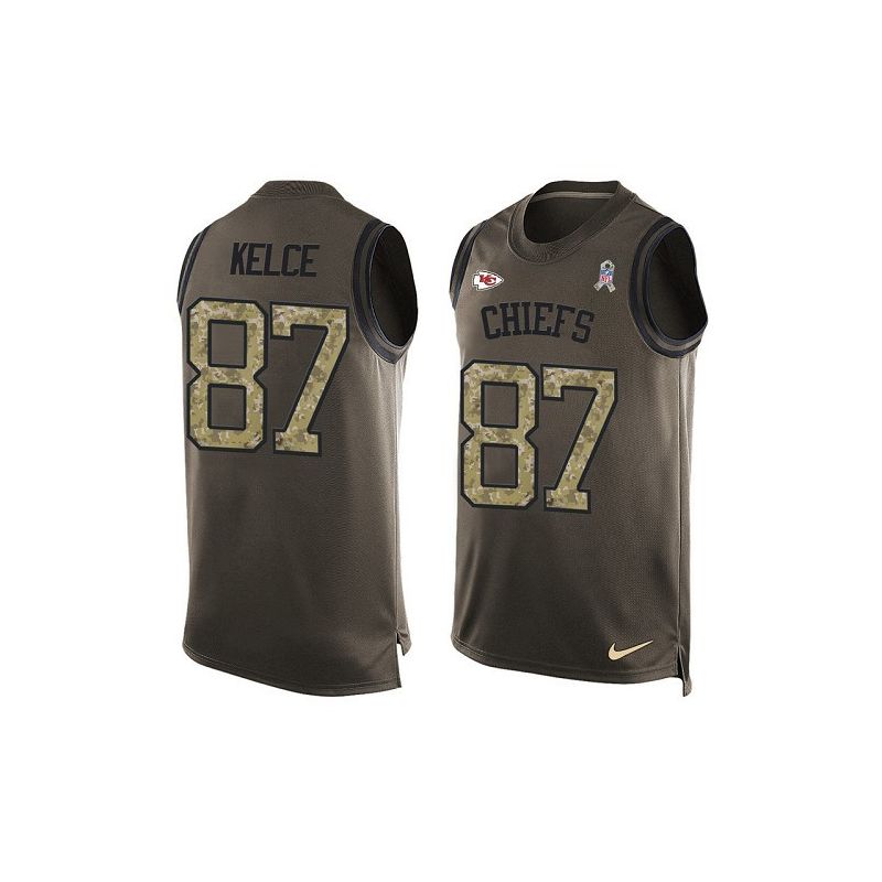 Cheap Travis Kelce Chiefs Tank Top From China Salute TO Service Olive #87