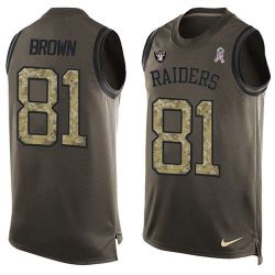 Cheap Tim Brown Raiders Tank Top From China Salute TO Service Olive #81