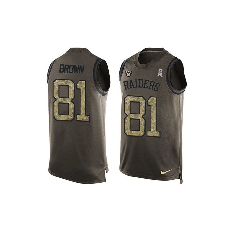 Cheap Tim Brown Raiders Tank Top From China Salute TO Service Olive #81
