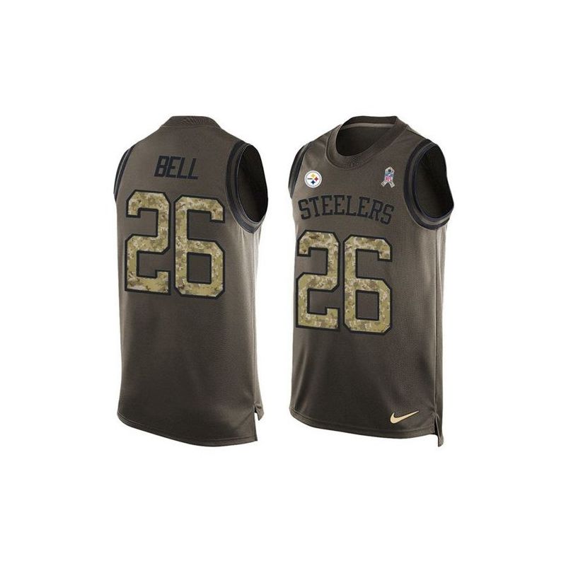 Cheap LeVeon Bell Steelers Tank Top From China Salute TO Service Olive #26