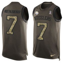 Cheap Ben Roethlisberger Steelers Tank Top From China Salute TO Service Olive #7