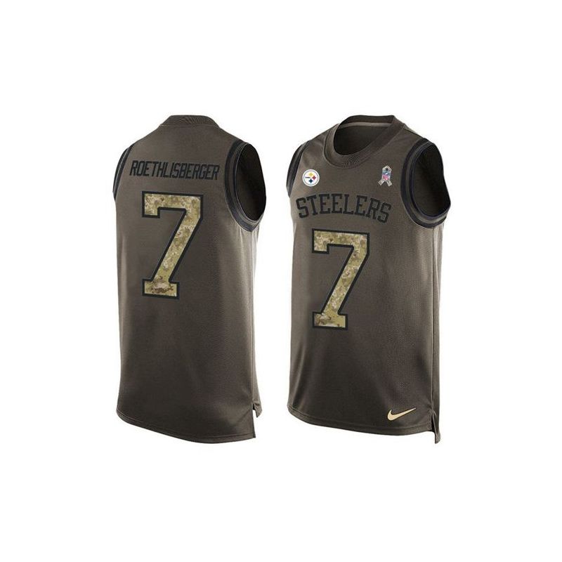 Cheap Ben Roethlisberger Steelers Tank Top From China Salute TO Service Olive #7
