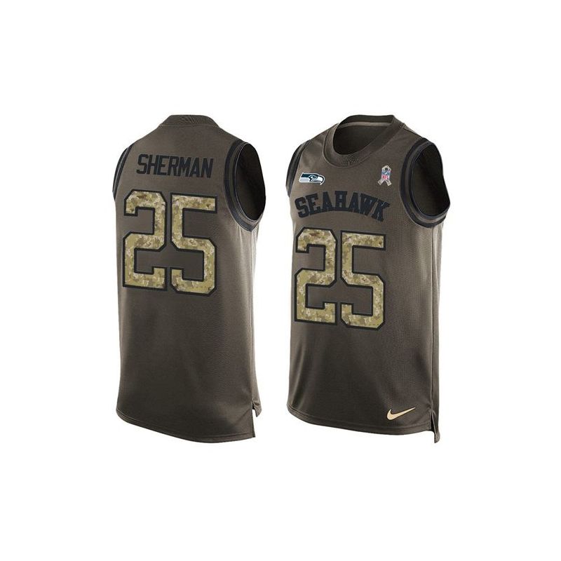 Cheap Richard Sherman Seahawks Tank Top From China Salute TO Service Olive #25