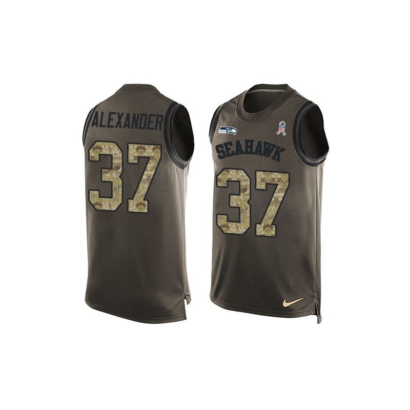 Cheap Shaun Alexander Seahawks Tank Top From China Salute TO Service Olive #37