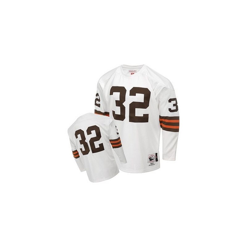 Cheap Jim Brown Browns Jersey #32 White 1964 Throwback Long sleeves From China