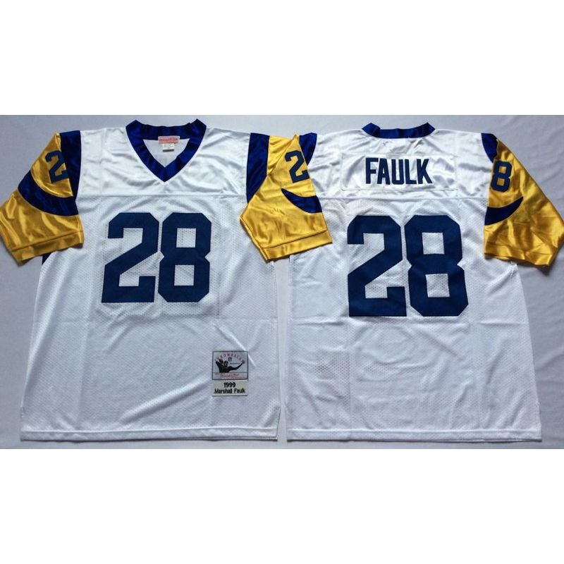 Cheap Marshall Faulk Rams Jersey #28 White 1999 throwback From China Throwback