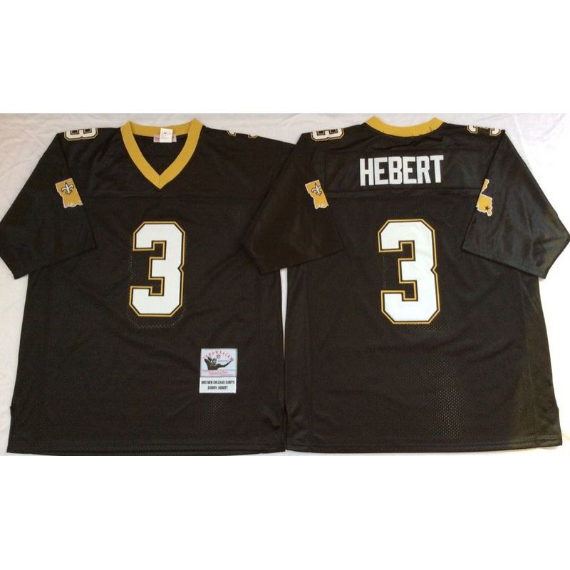 Cheap Bobby Hebert Saints Jersey #3 Black Throwback From China