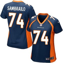 Cheap Ty Sambrailo Broncos Women Jersey From China Blue Game #74