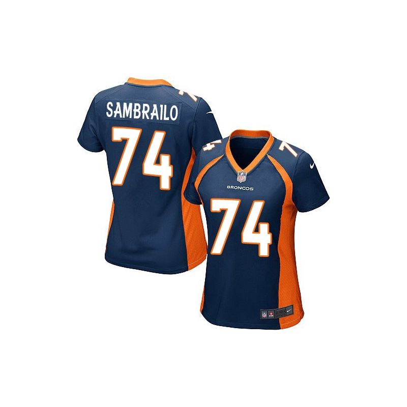 Cheap Ty Sambrailo Broncos Women Jersey From China Blue Game #74