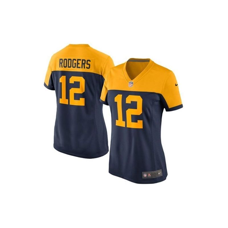 Cheap Aaron Rodgers Packers Women Jersey From China Navy-Throwback-Alternate Game #12