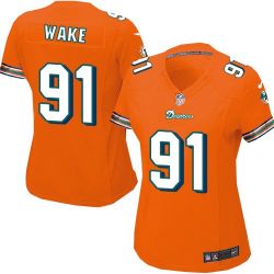 Cheap Cameron Wake Dolphins Women Jersey From China Orange Game #91