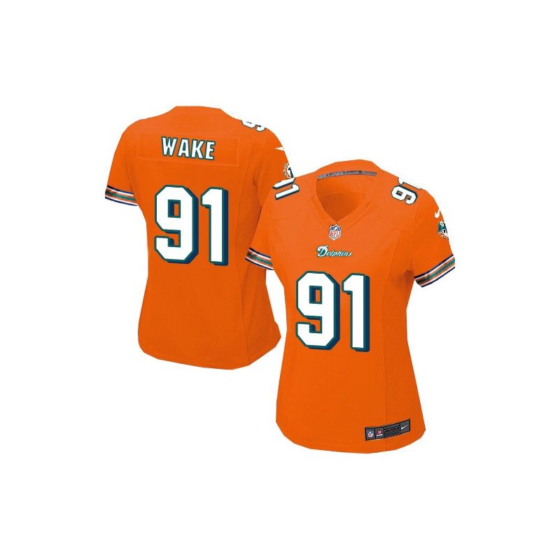 Cheap Cameron Wake Dolphins Women Jersey From China Orange Game #91