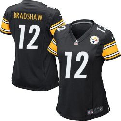 Cheap Terry Bradshaw Steelers Women Jersey From China Black Game #12