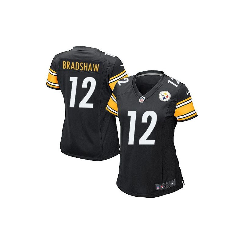Cheap Terry Bradshaw Steelers Women Jersey From China Black Game #12