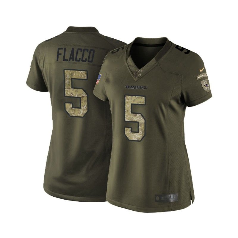Cheap Joe Flacco Ravens Women Jersey From China Olive Salute To Service #5