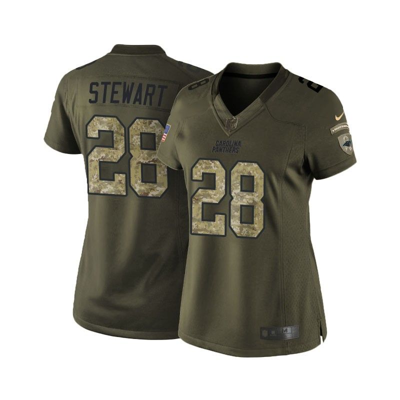 Cheap Jonathan Stewart Panthers Women Jersey From China Olive Salute To Service #28