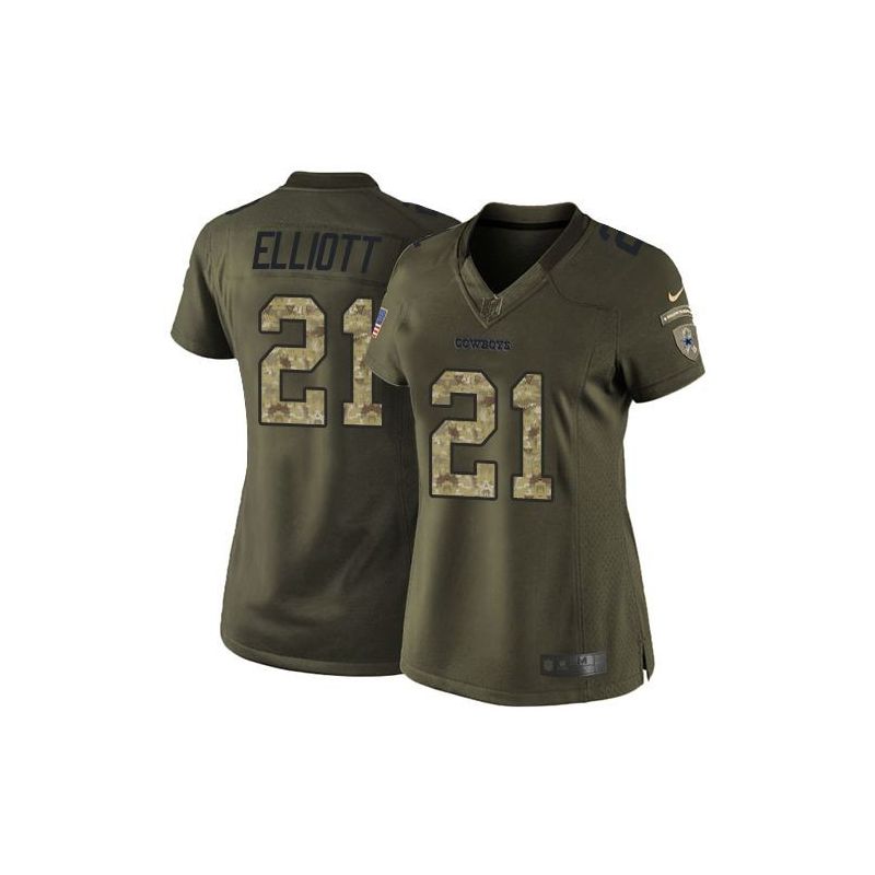 Cheap Ezekiel Elliott Cowboys Women Jersey From China Olive Salute To Service #21