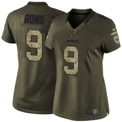 Cheap Tony Romo Cowboys Women Jersey From China Olive Salute To Service #9