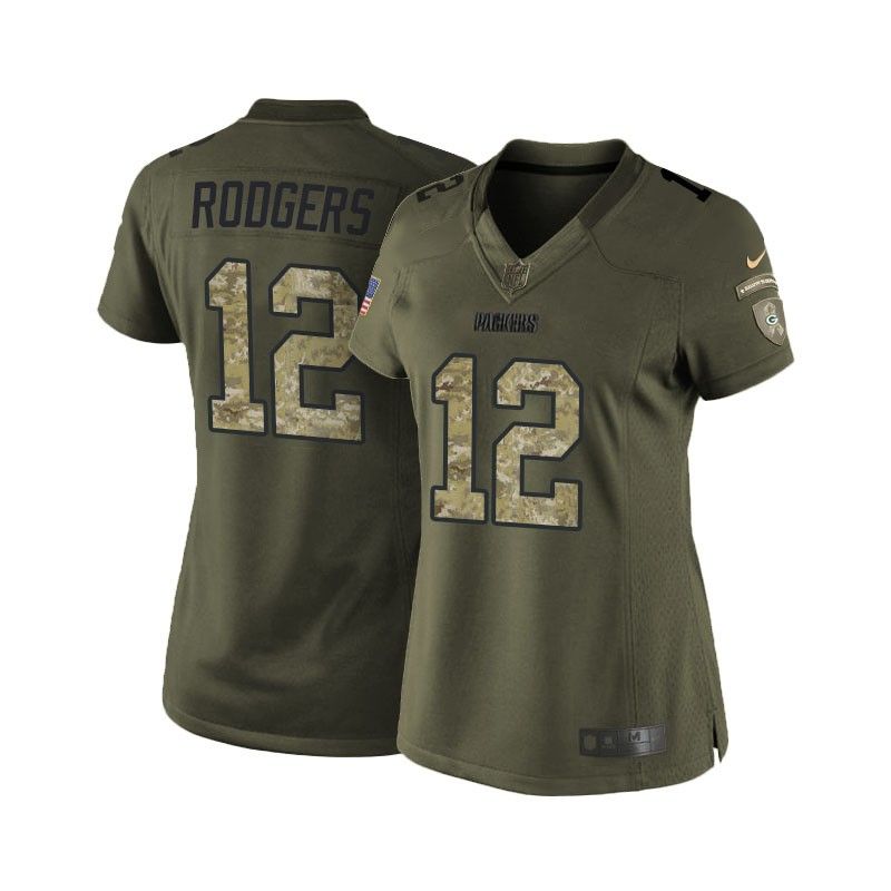 Cheap Aaron Rodgers Packers Women Jersey From China Olive Salute To Service #12