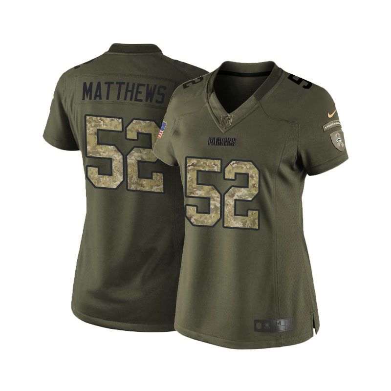 Cheap Clay Matthews Packers Women Jersey From China Olive Salute To Service #52