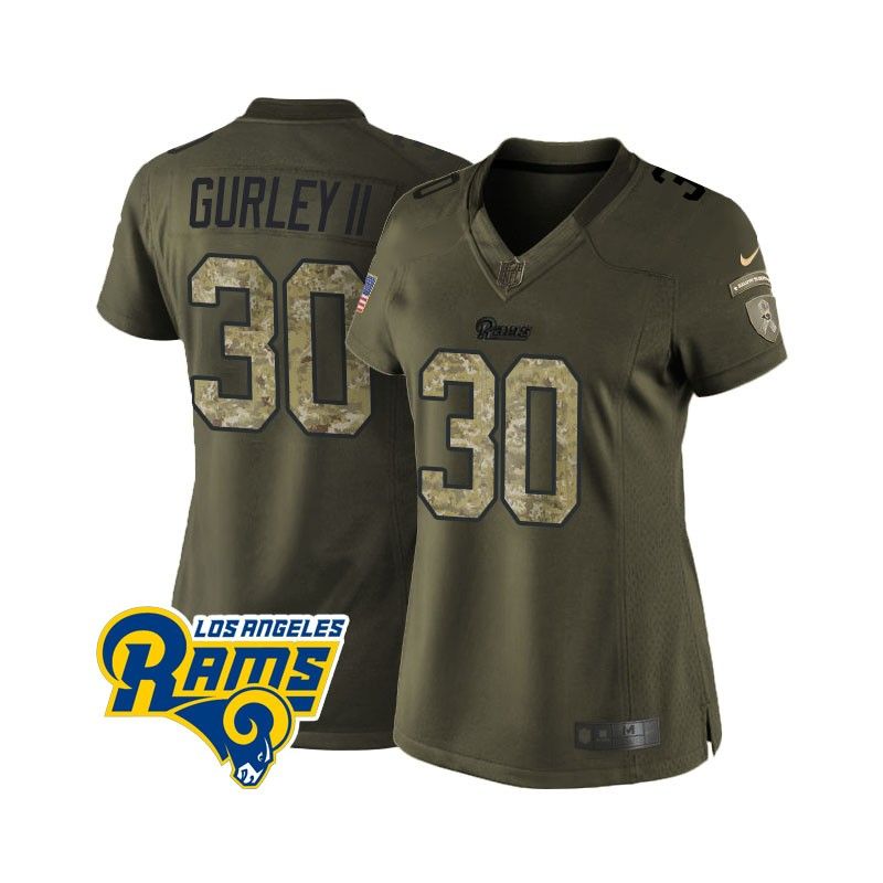 Cheap Todd Gurley II Rams Women Jersey From China Olive Salute To Service #30