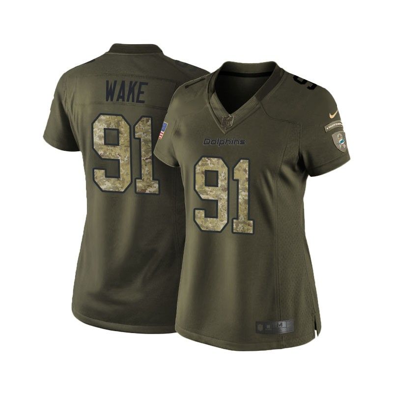 Cheap Cameron Wake Dolphins Women Jersey From China Olive Salute To Service #91