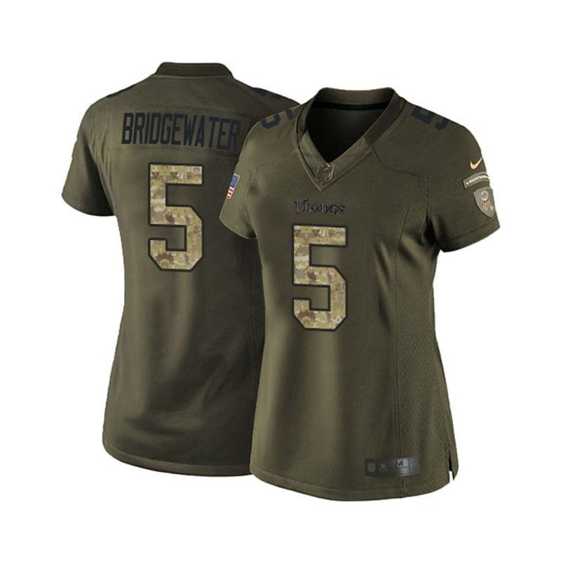 Cheap Teddy Bridgewater Vikings Women Jersey From China Olive Salute To Service #5