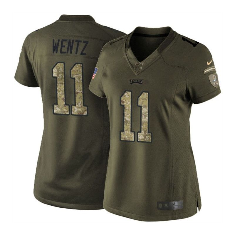 Cheap Carson Wentz Eagles Women Jersey From China Olive Salute To Service #11