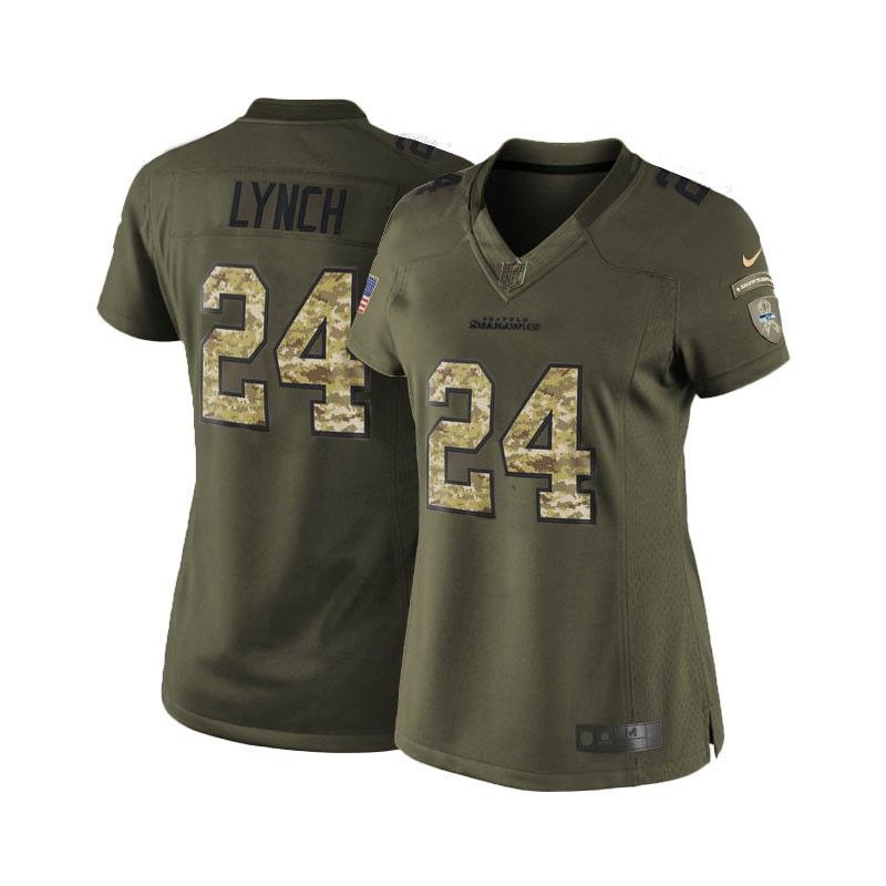 Cheap Marshawn Lynch Seahawks Women Jersey From China Olive Salute To Service #24